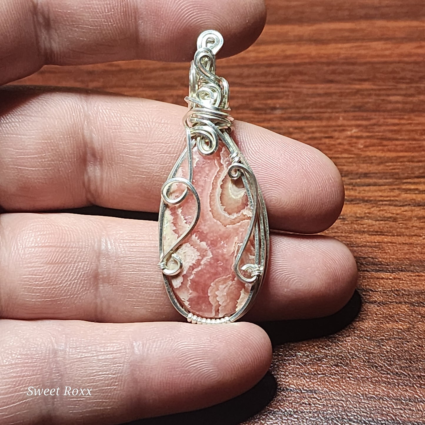 Rhodochrosite Pendant with Sterling Silver