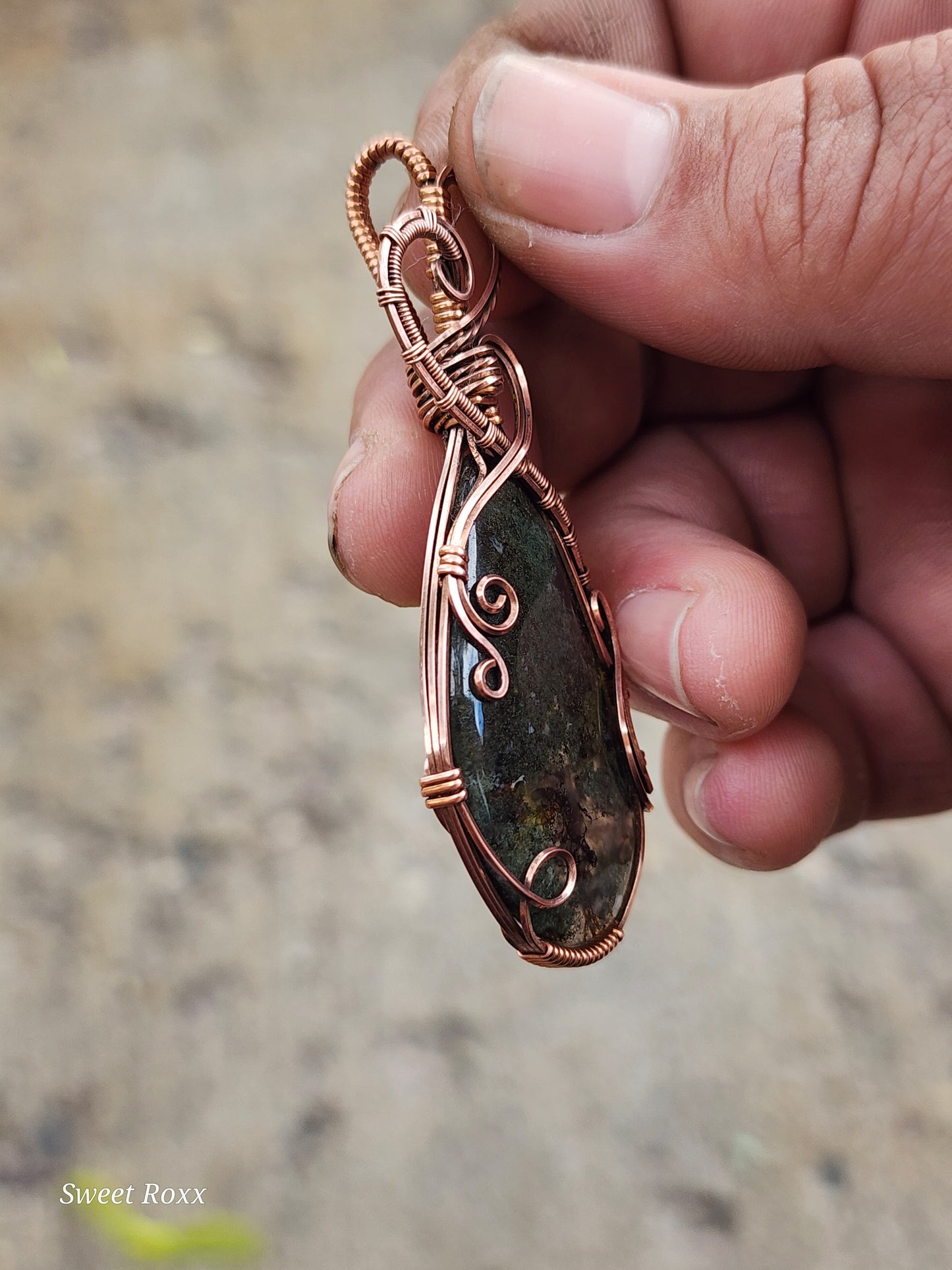 Moss Agate Pendant with Antique Copper