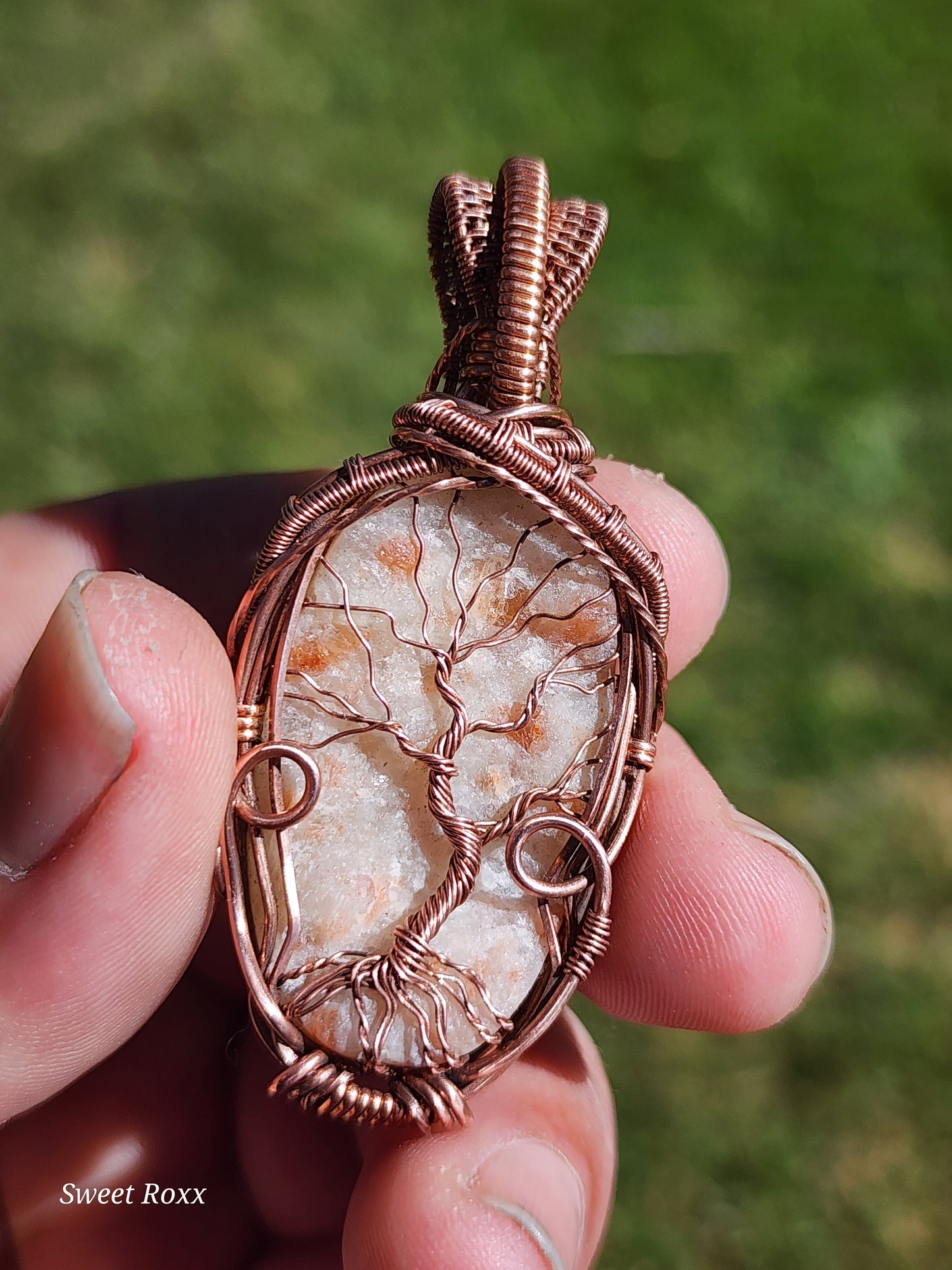 Sunstone Pendant with Antique Copper