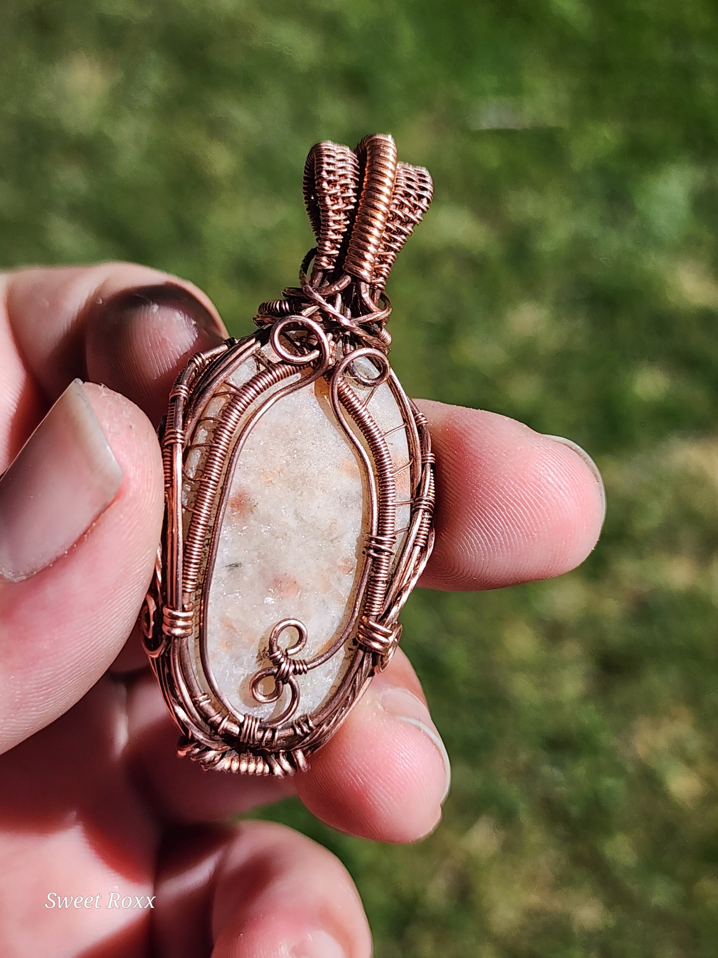 Sunstone Pendant with Antique Copper
