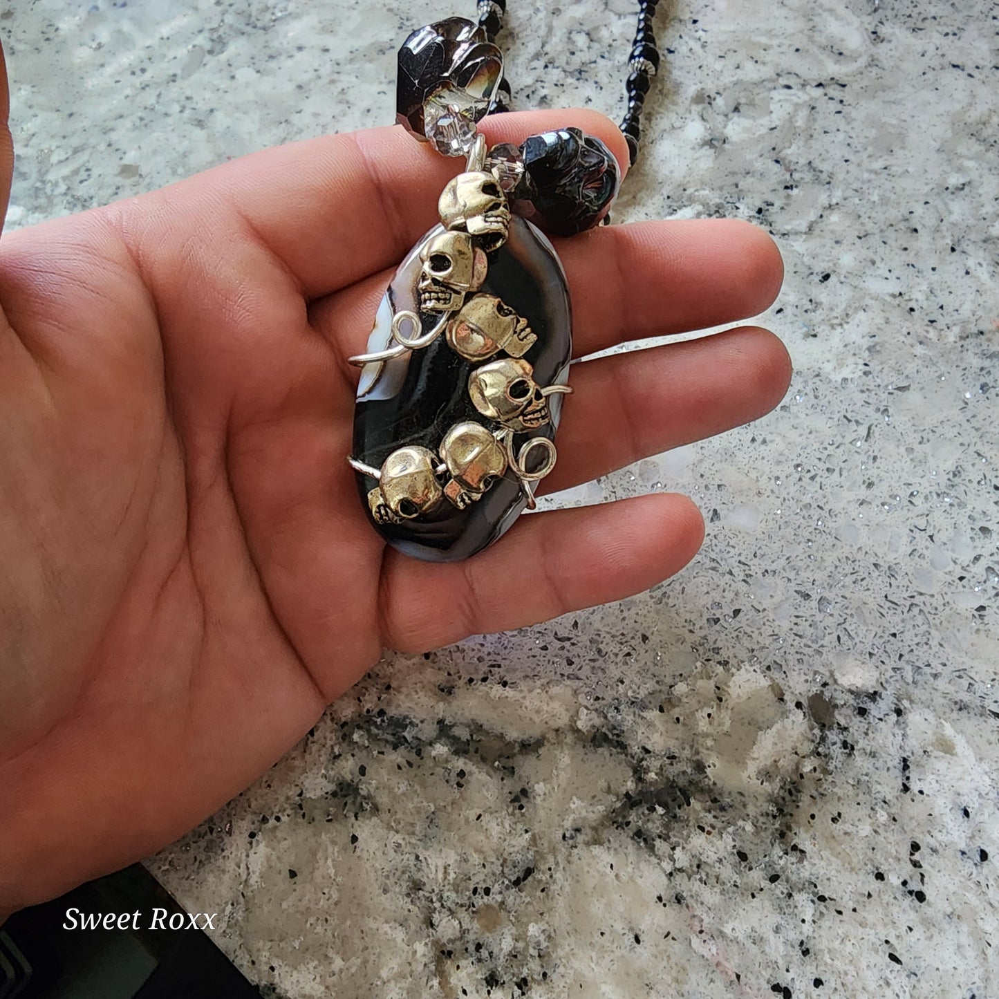 Black Agate Talisman with Obsidian Beaded Necklace.