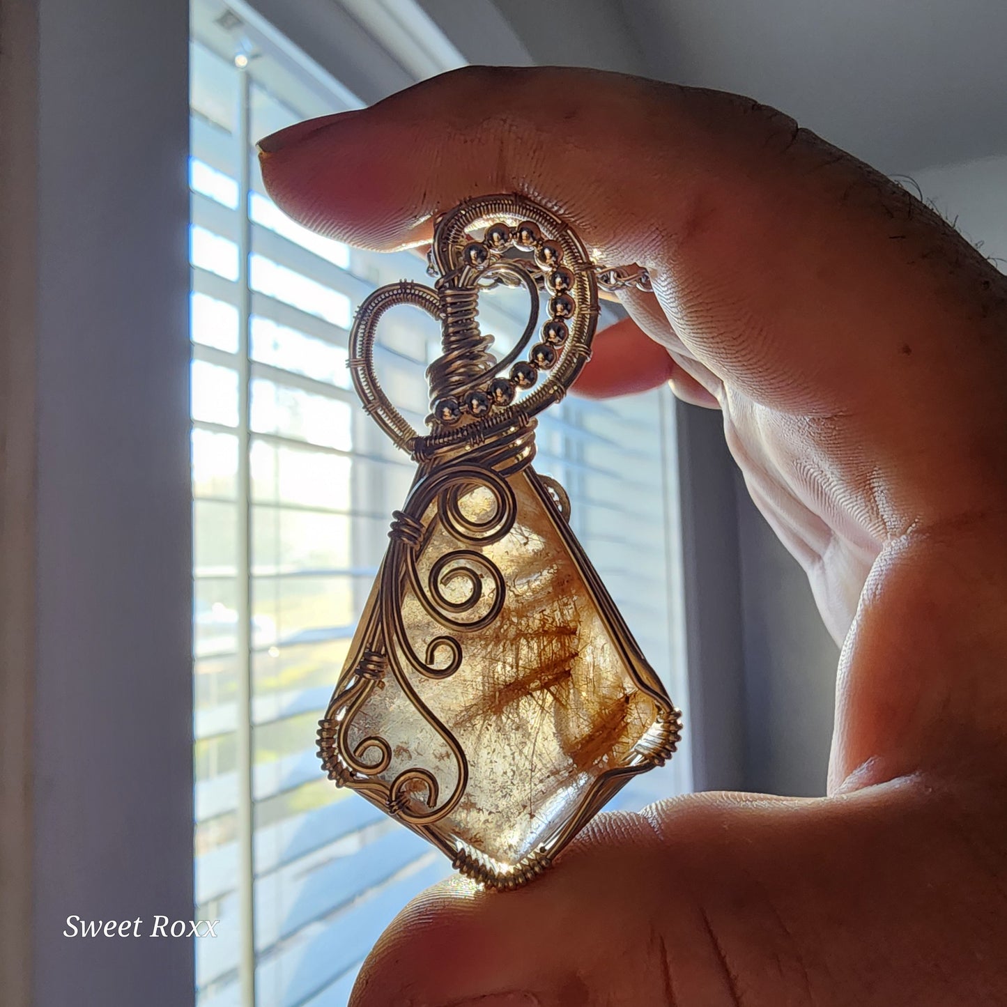 Golden Rutile Quartz Wrapped in Sterling Silver
