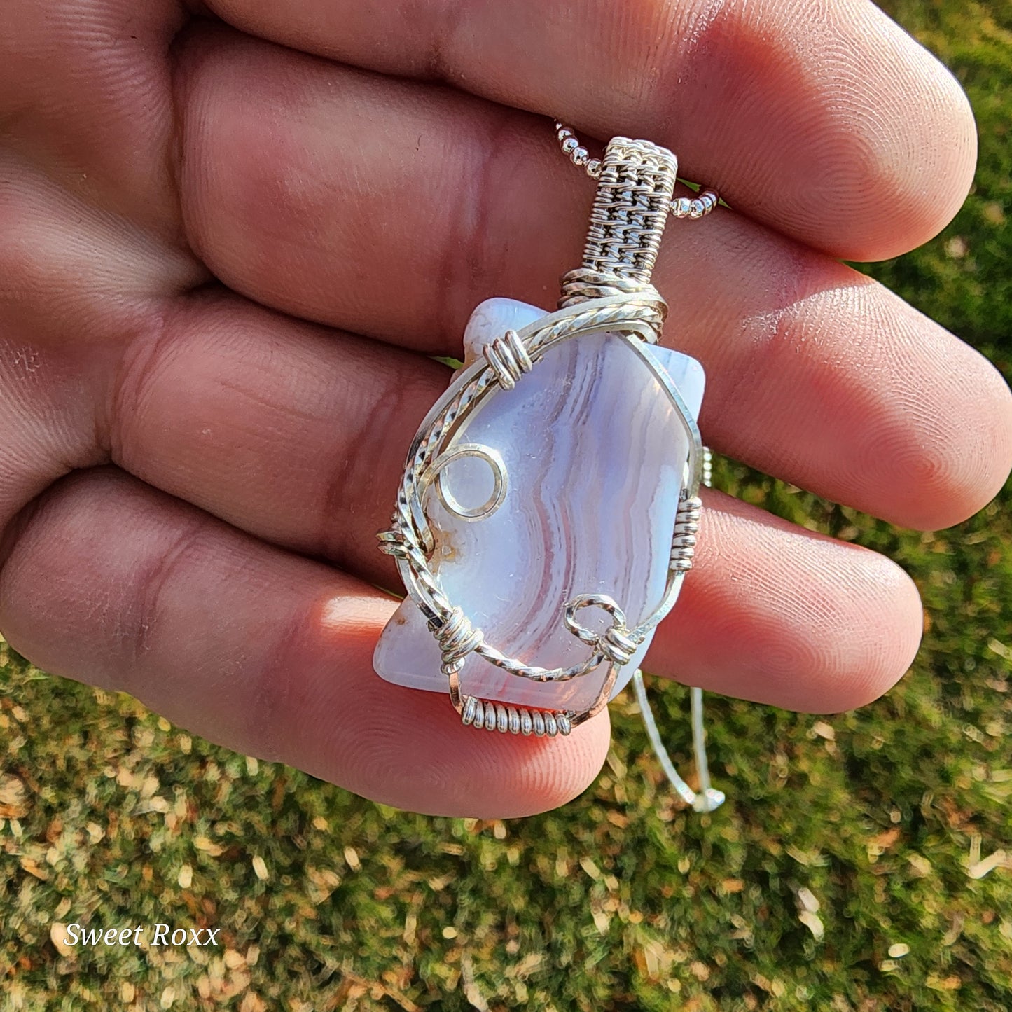 Blue Lace Agate Wrapped in Sterling Silver