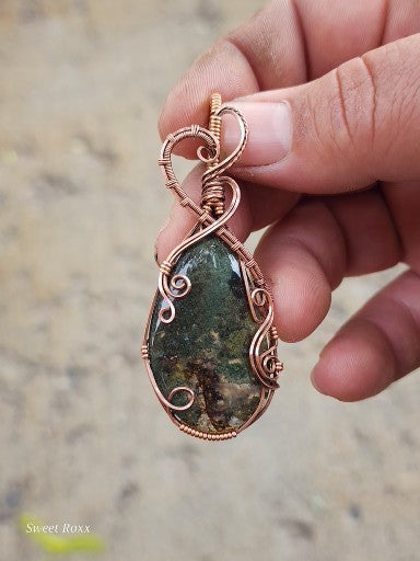 Moss Agate Pendant with Antique Copper