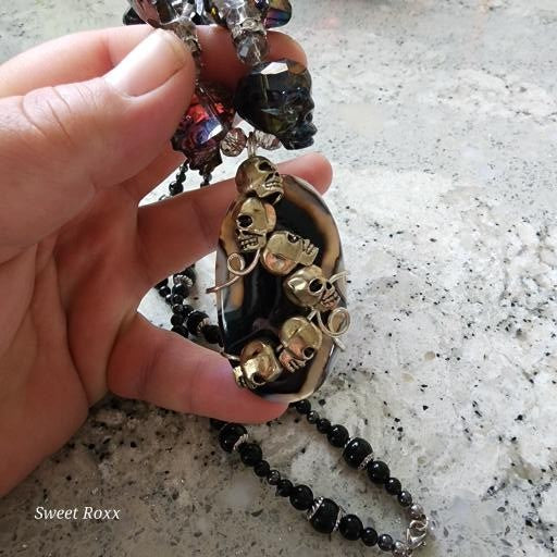 Black Agate Talisman with Obsidian Beaded Necklace.
