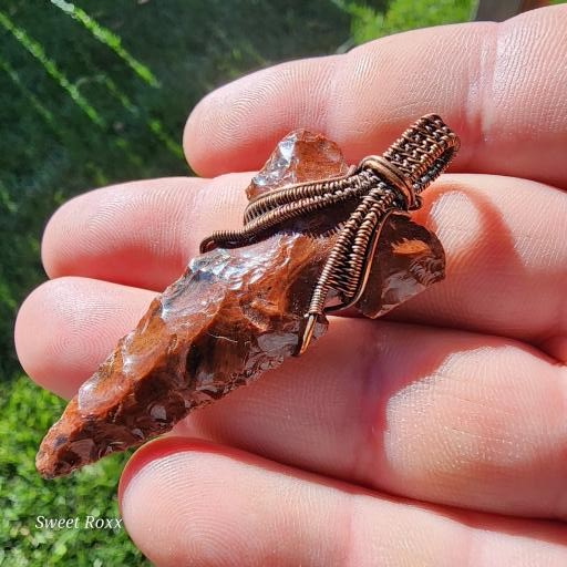 Handmade Mahogany Obsidian Arrowhead Pendant.