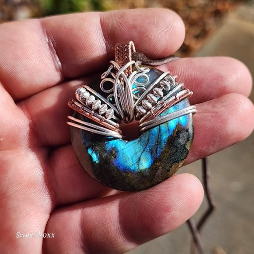 Labradorite Doughnut Medallion with Copper and Sterling Silver