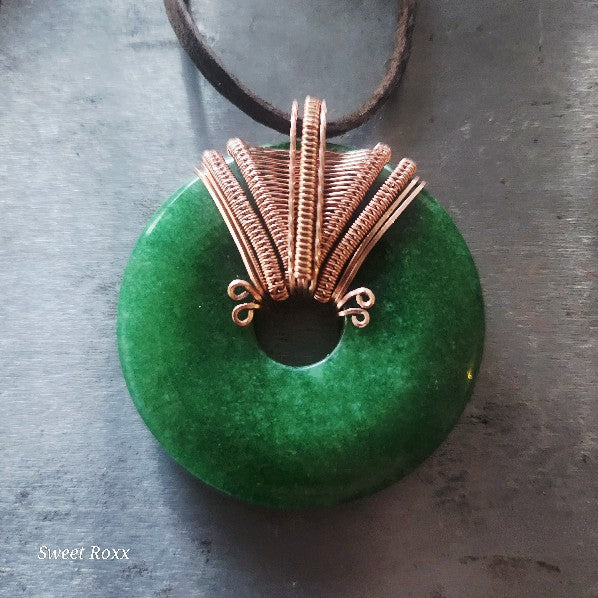 Green Aventurine Doughnut Medallion with Copper