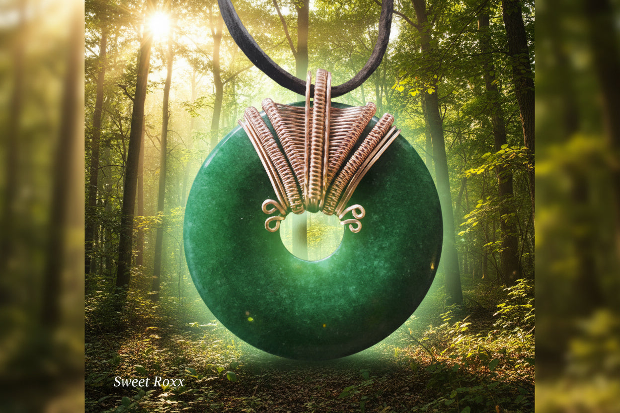 Green Aventurine Doughnut Medallion with Copper