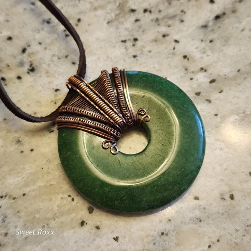 Green Aventurine Doughnut Medallion with Copper