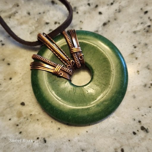 Green Aventurine Doughnut Medallion with Copper