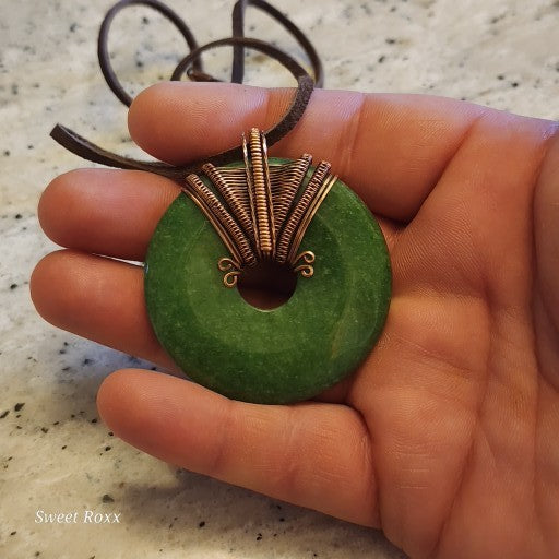 Green Aventurine Doughnut Medallion with Copper