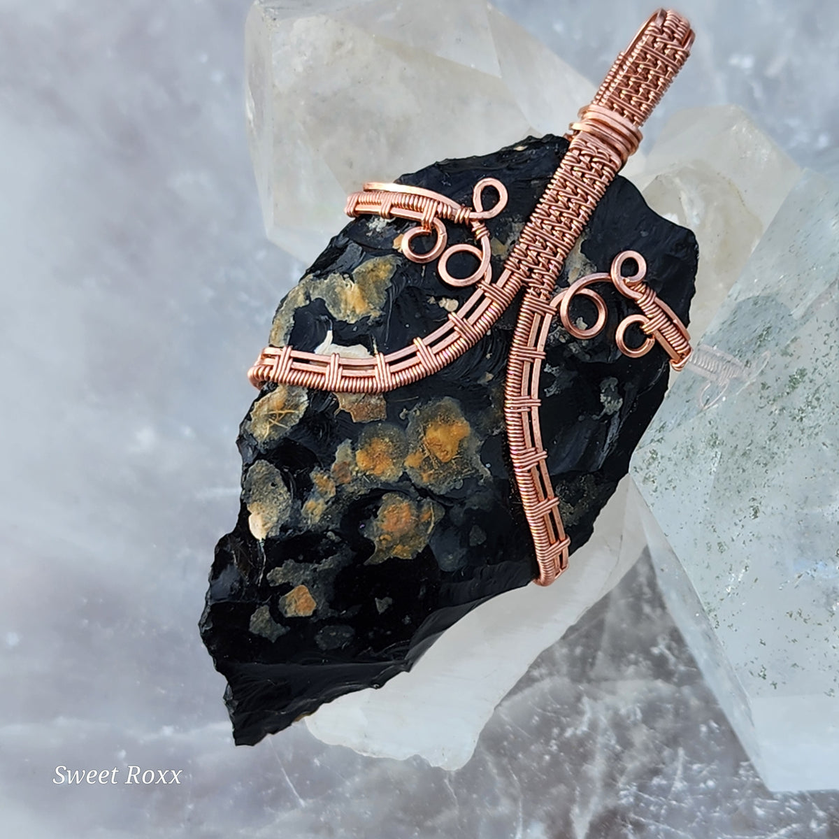 Raw Snowflake Obsidian Wire Wrapped Pendant