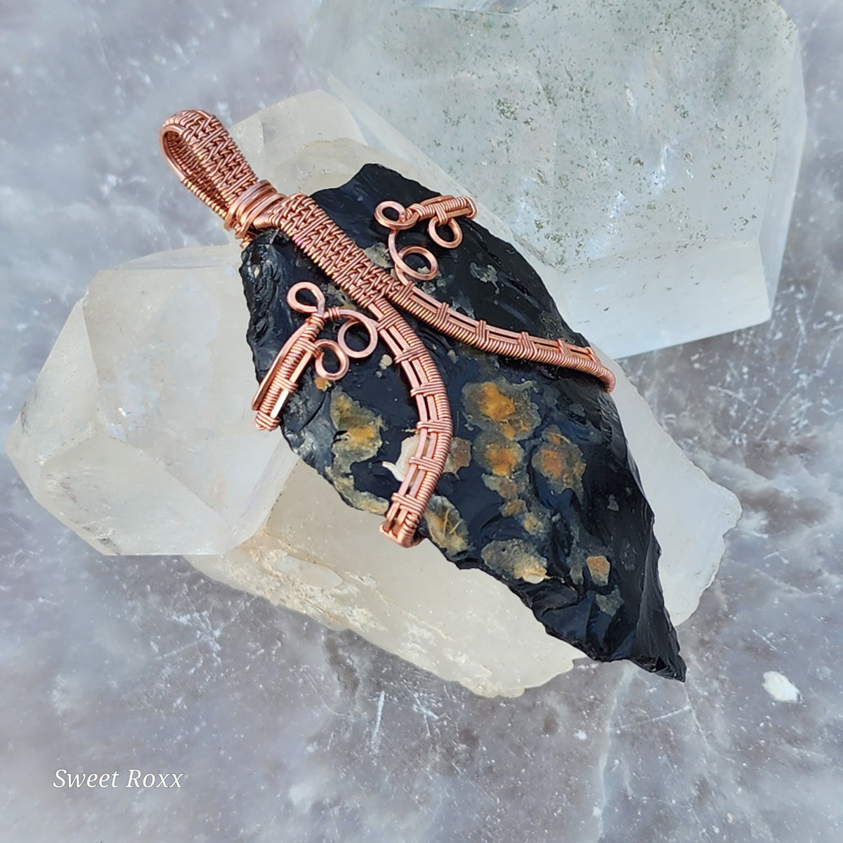 Raw Snowflake Obsidian Wire Wrapped Pendant