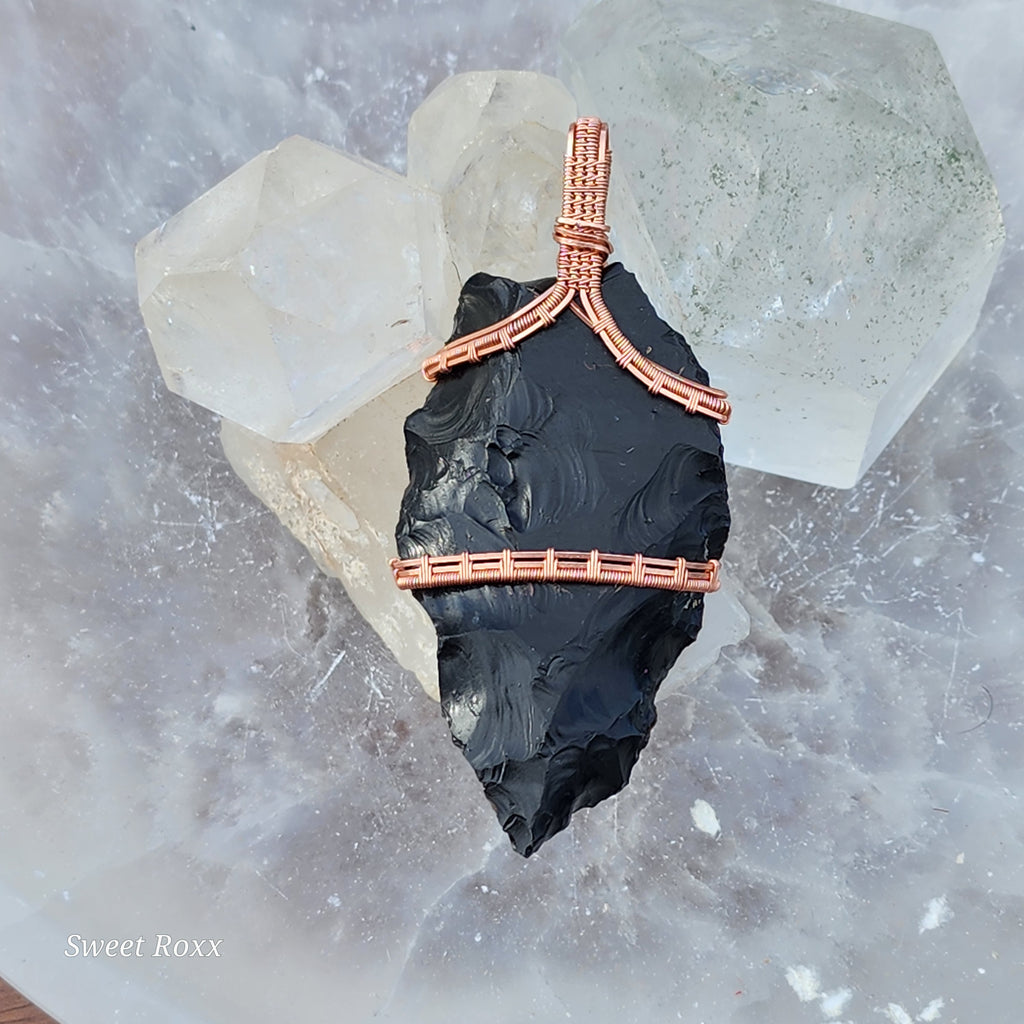 Raw Snowflake Obsidian Wire Wrapped Pendant
