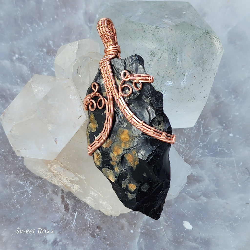 Raw Snowflake Obsidian Wire Wrapped Pendant