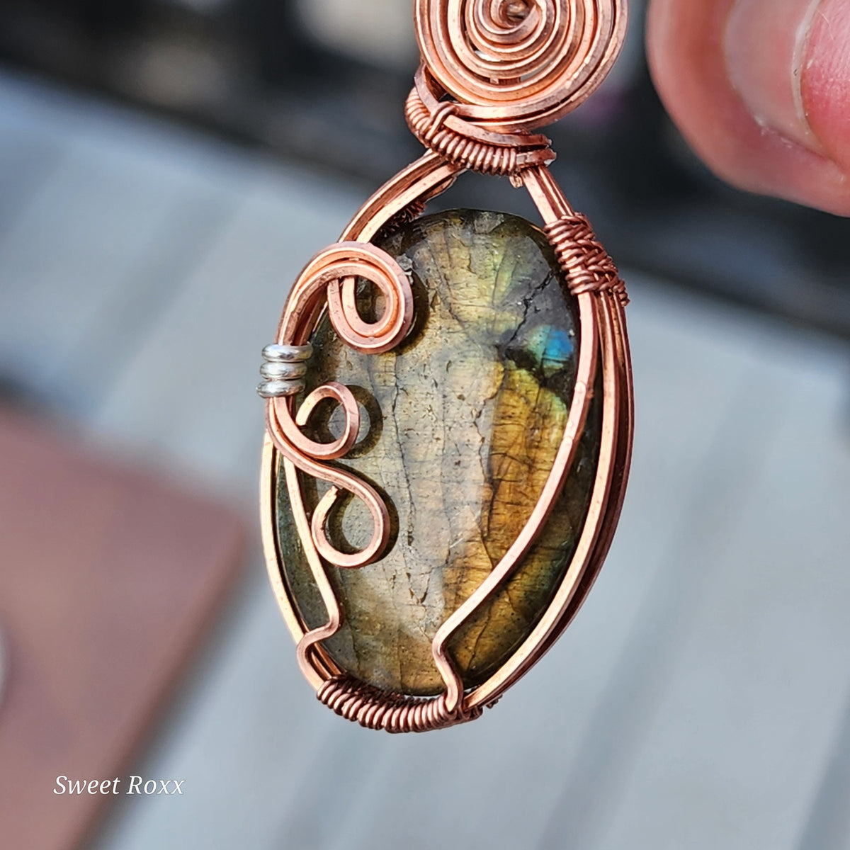 Peach Aventurine & Golden Labradorite Hand-Wrapped Pendant