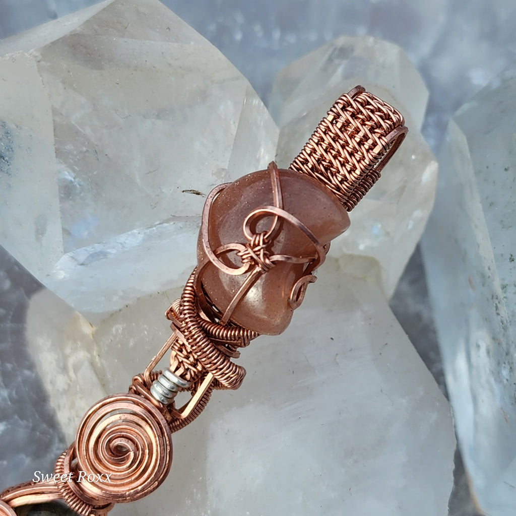 Peach Aventurine & Golden Labradorite Hand-Wrapped Pendant