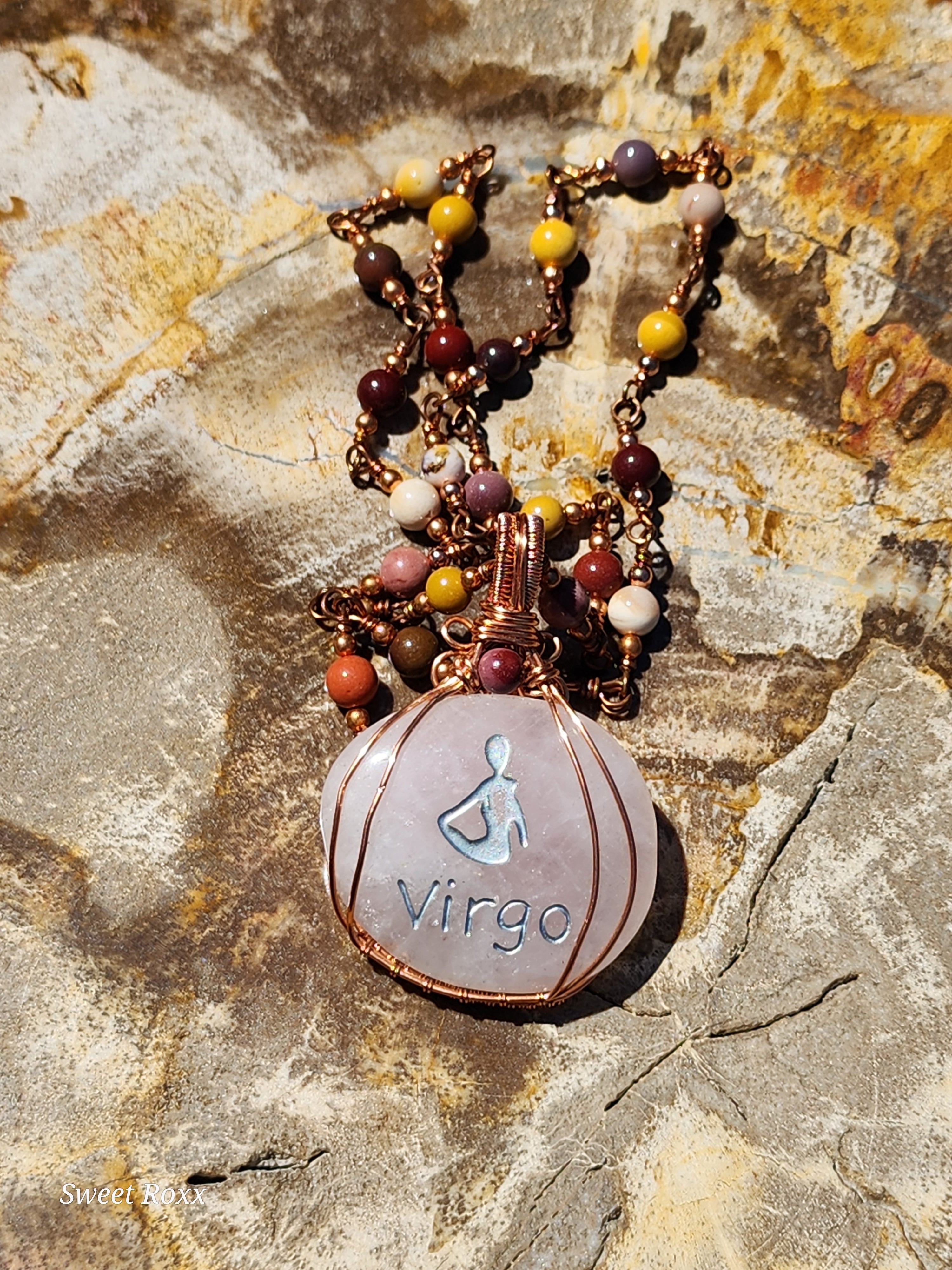 Virgo Rose Quartz Reversable Pendant