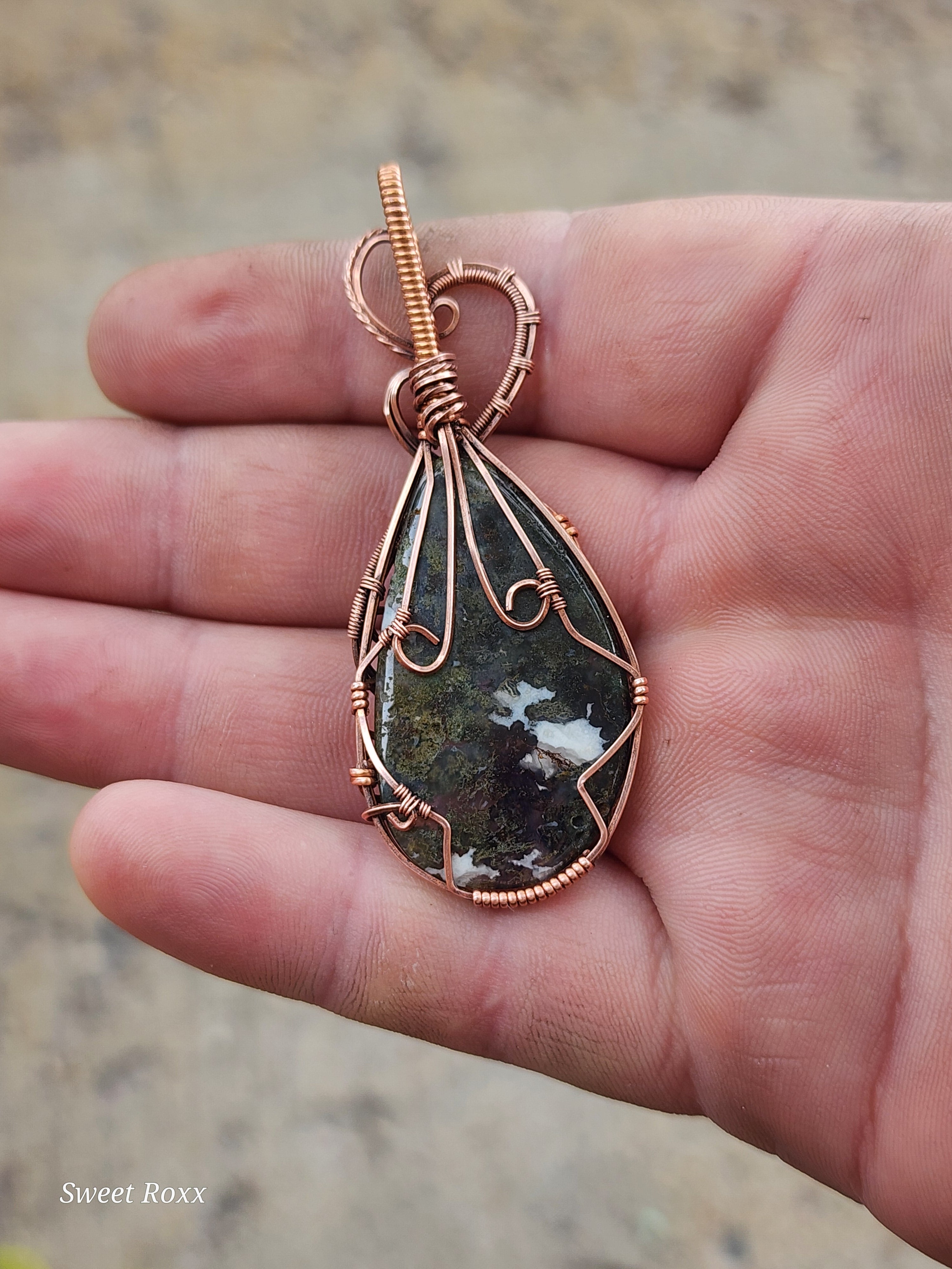 Moss Agate Pendant with Antique Copper