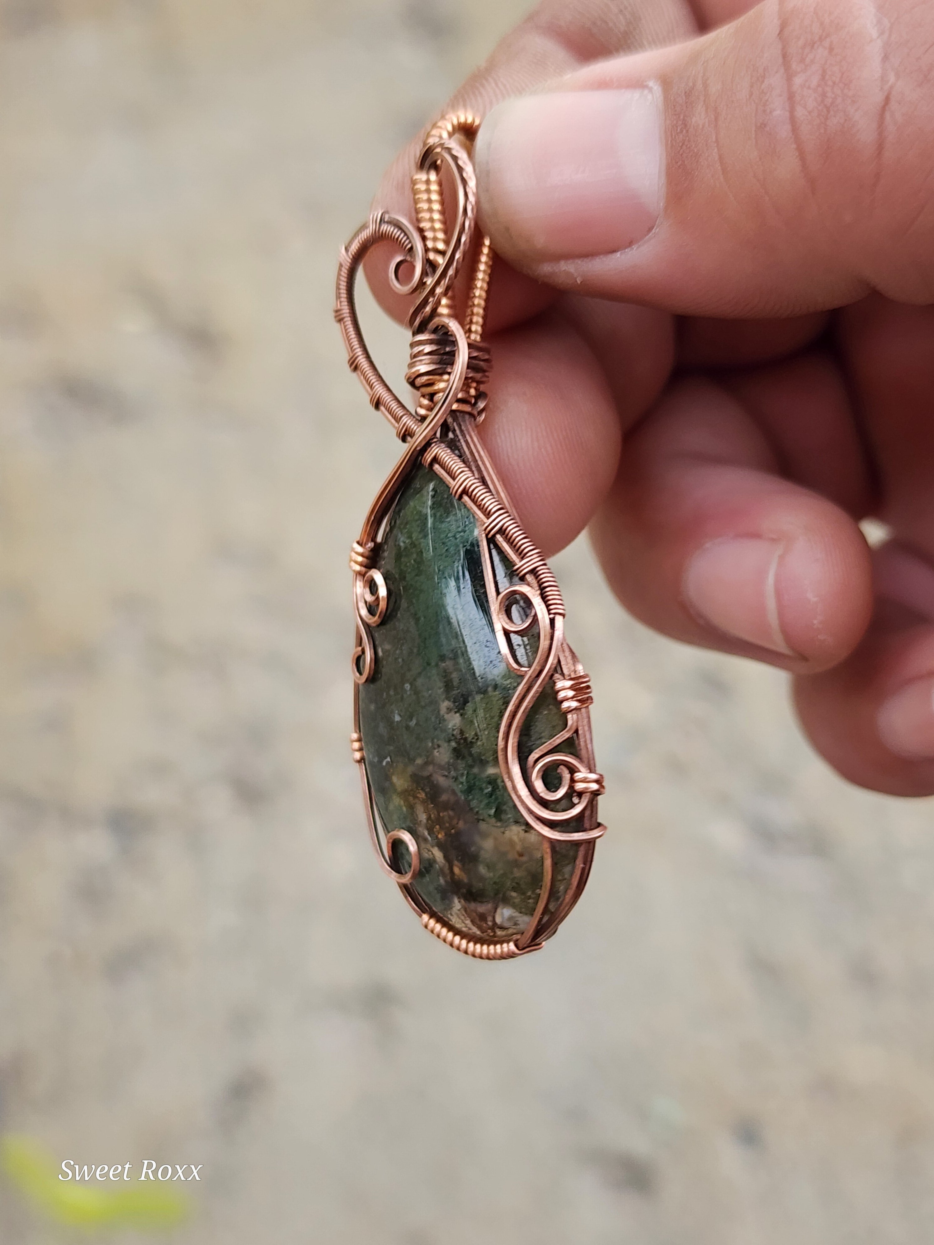 Moss Agate Pendant with Antique Copper