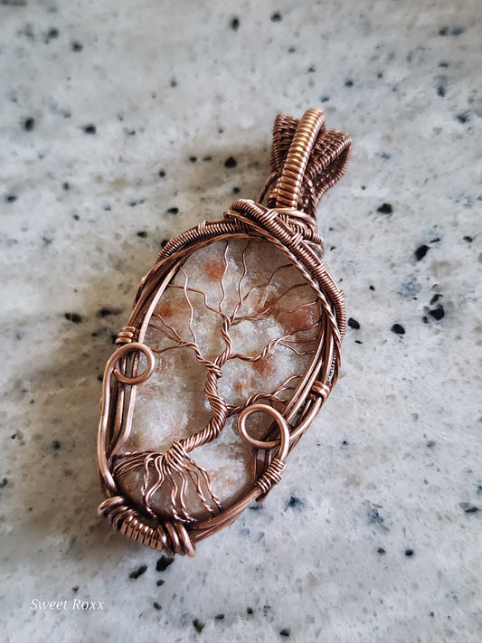 Sunstone Pendant with Antique Copper