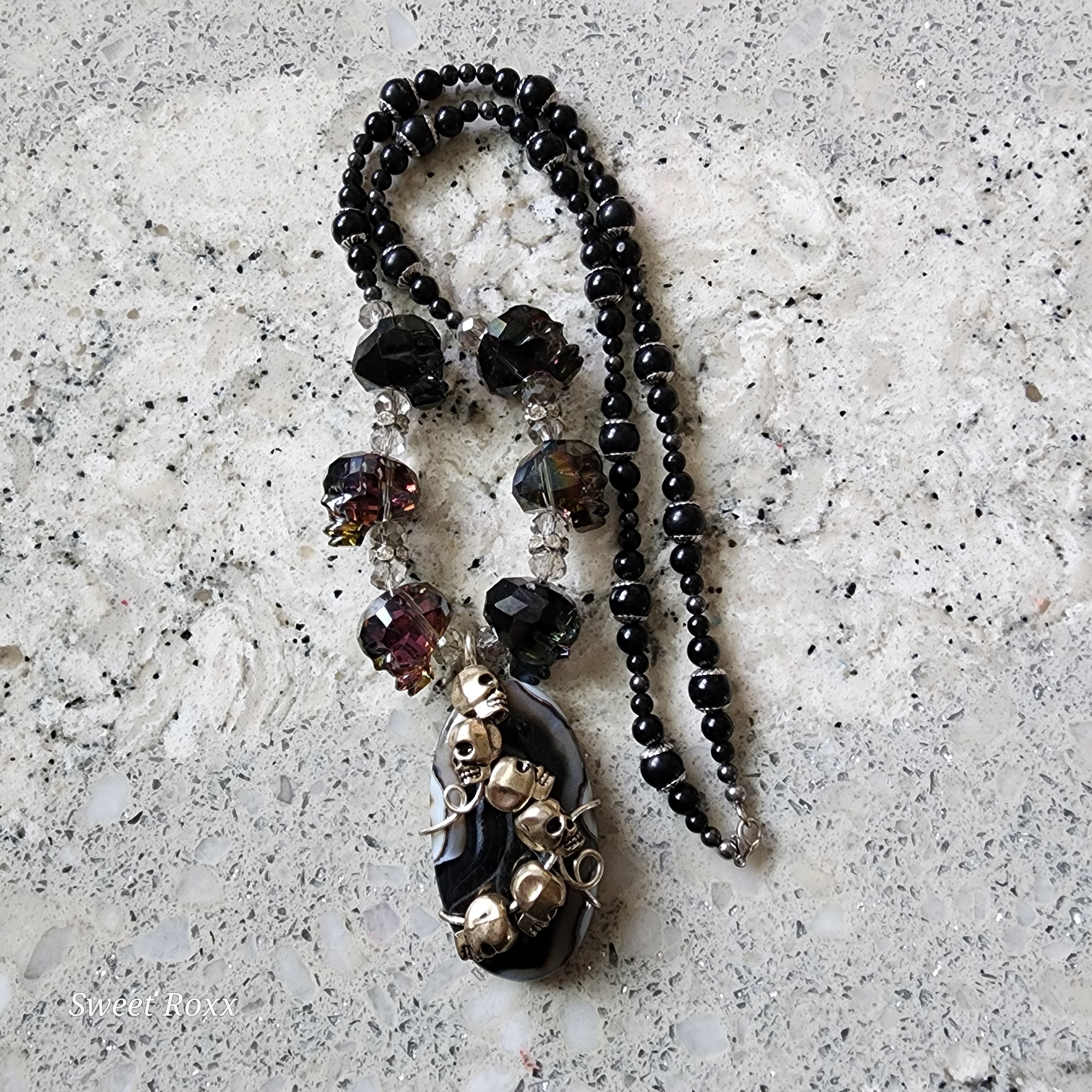 Black Agate Talisman with Obsidian Beaded Necklace.