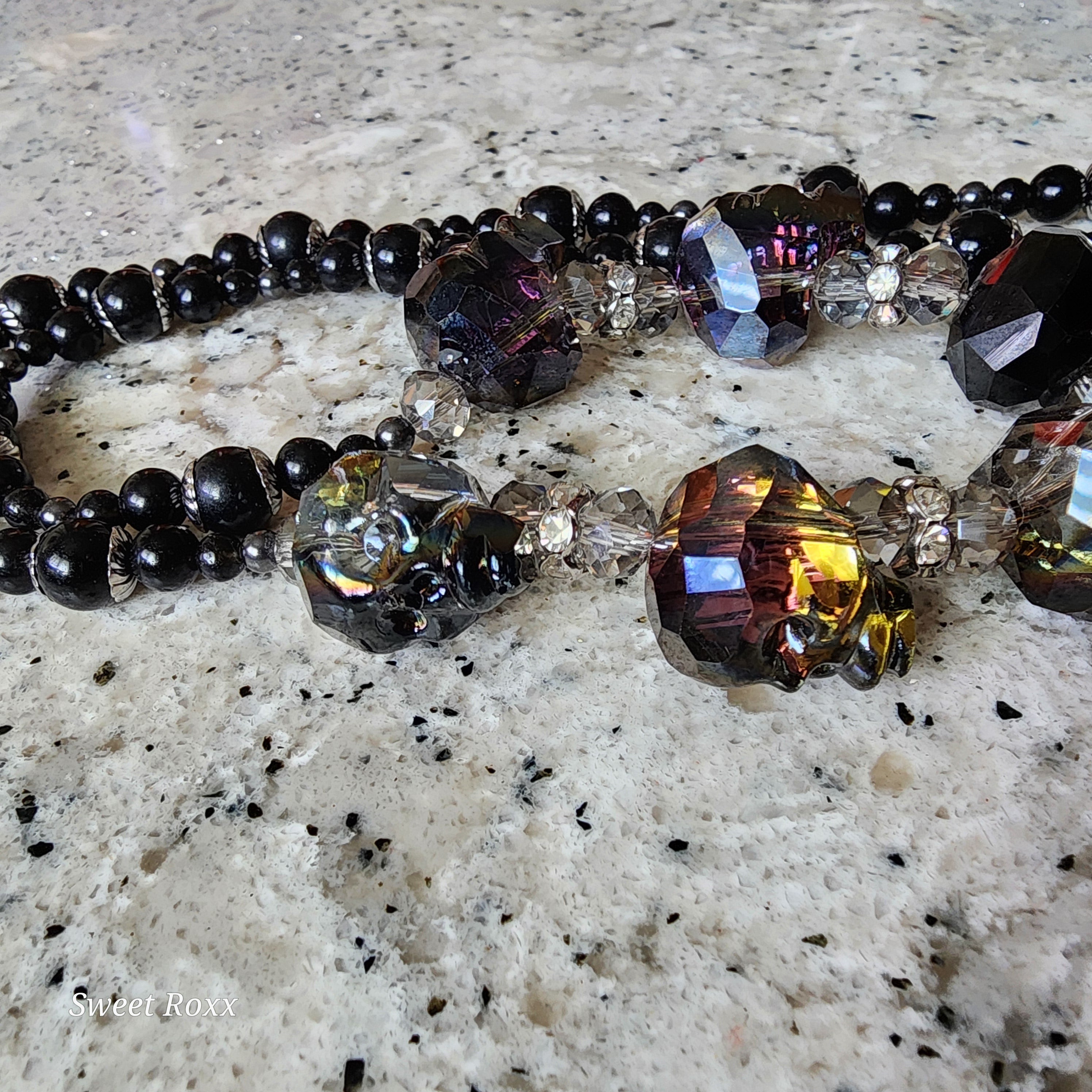 Black Agate Talisman with Obsidian Beaded Necklace.