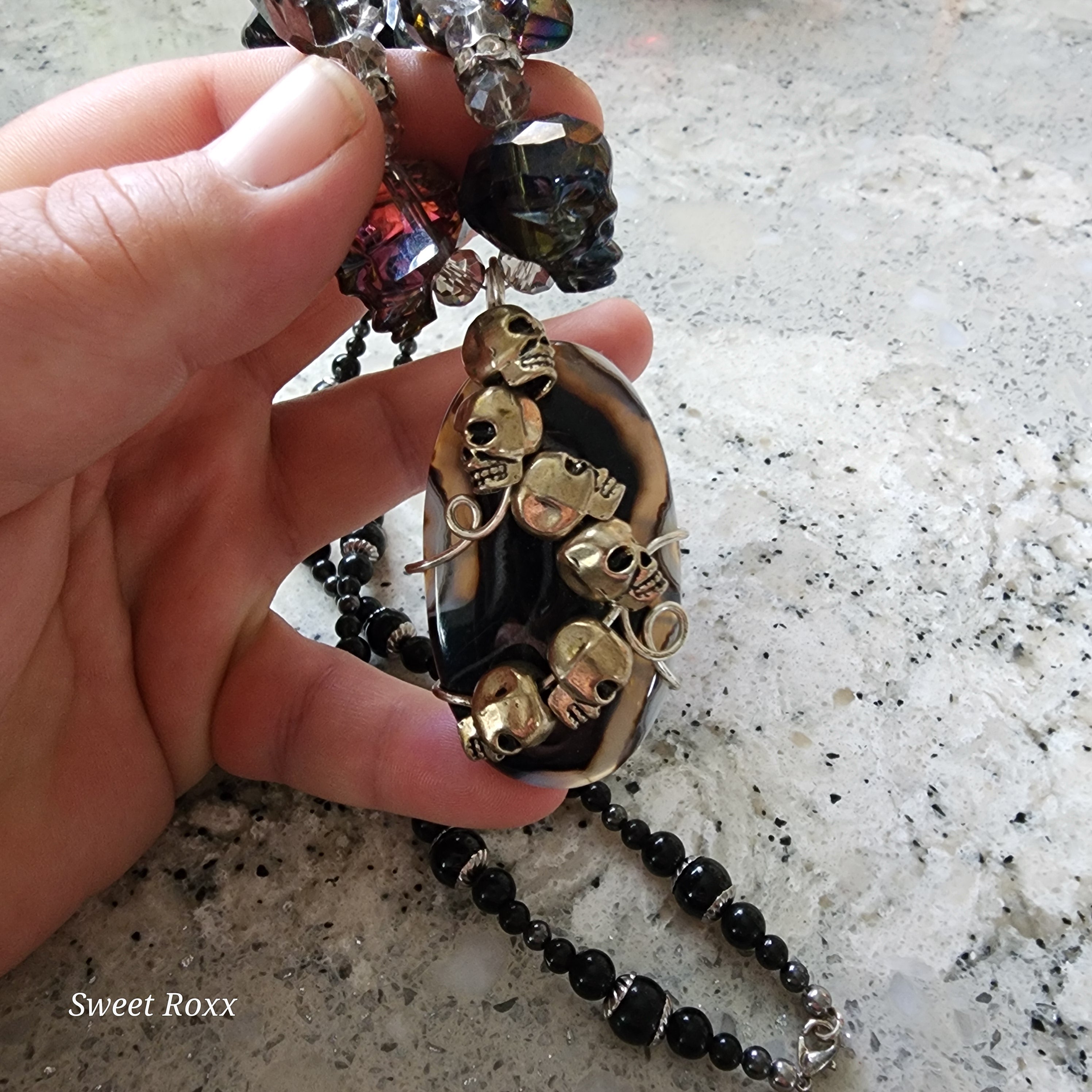 Black Agate Talisman with Obsidian Beaded Necklace.