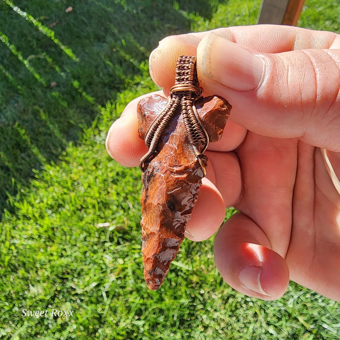 Handmade Mahogany Obsidian Arrowhead Pendant.