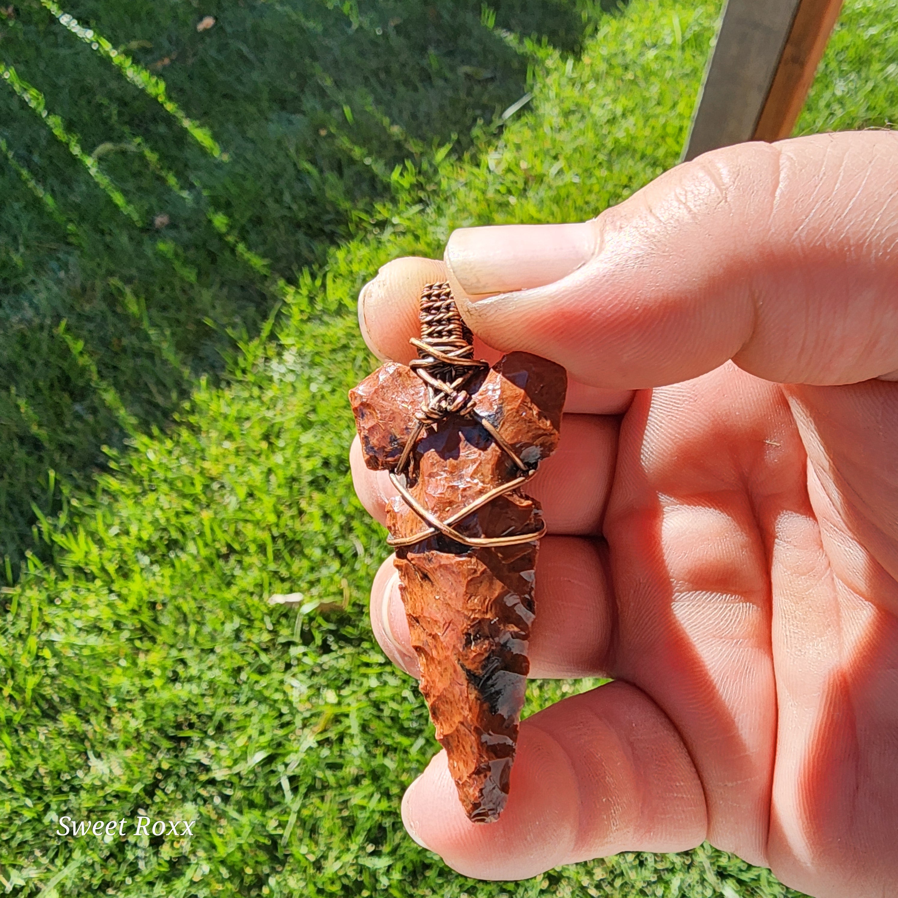 Handmade Mahogany Obsidian Arrowhead Pendant.
