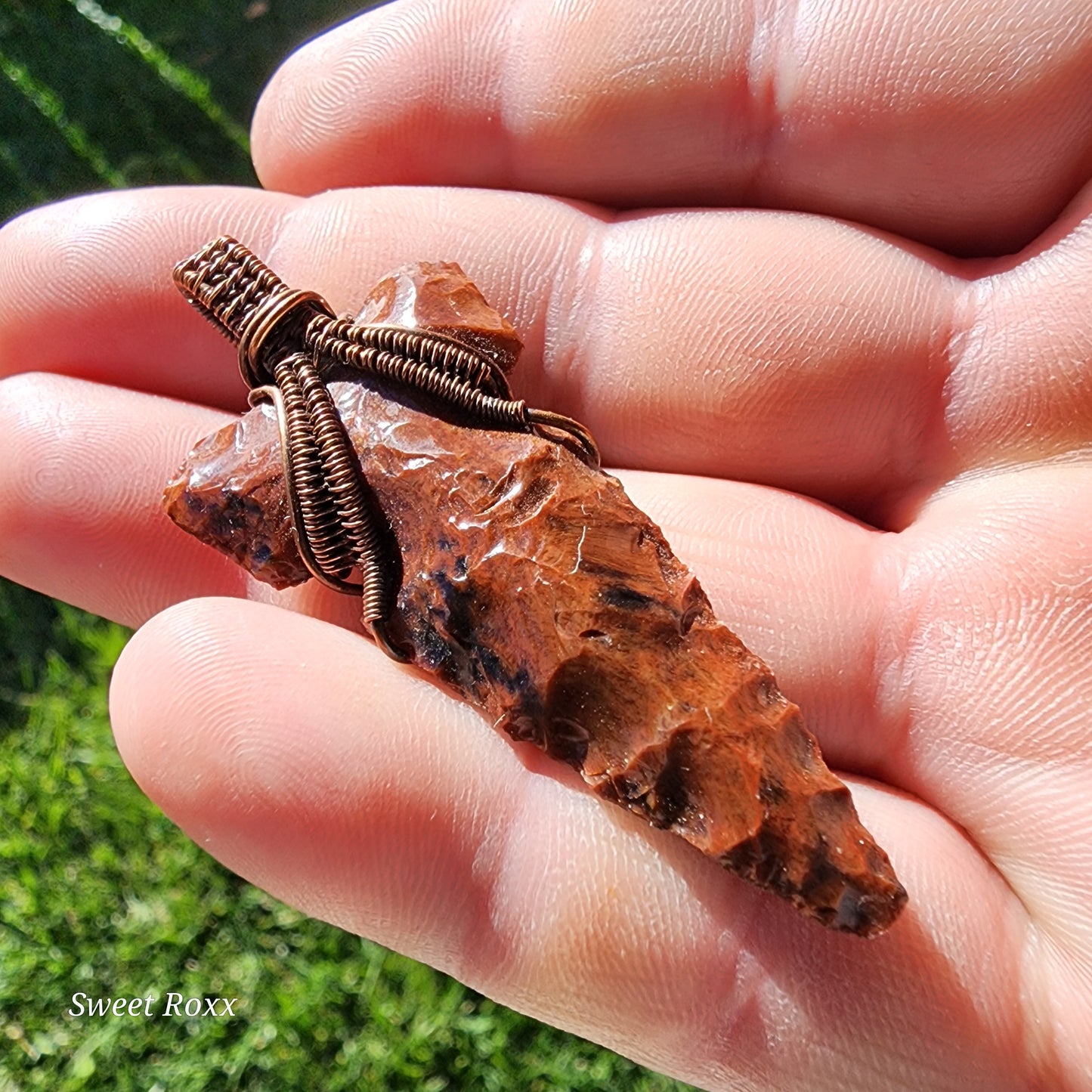 Handmade Mahogany Obsidian Arrowhead Pendant.