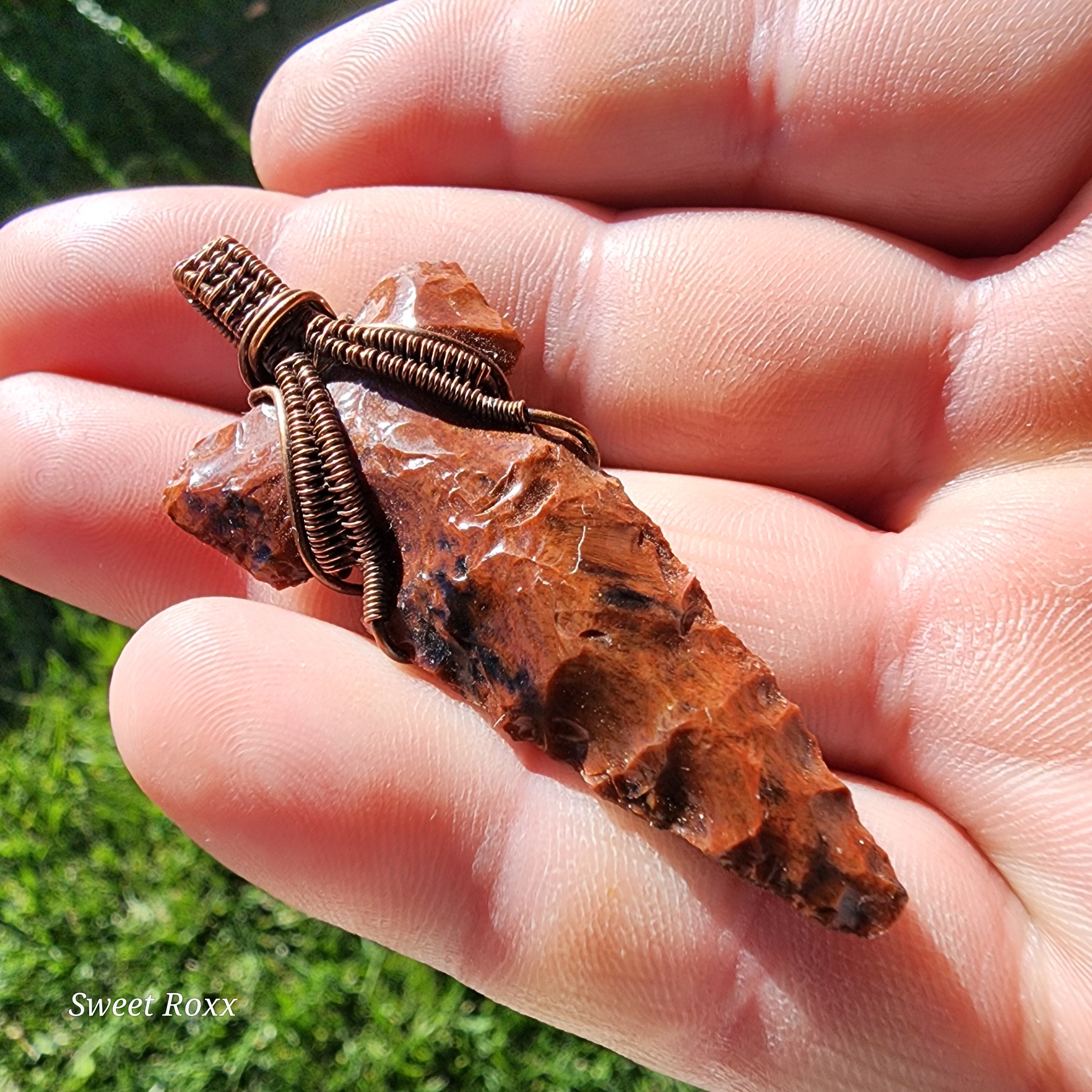 Handmade Mahogany Obsidian Arrowhead Pendant.