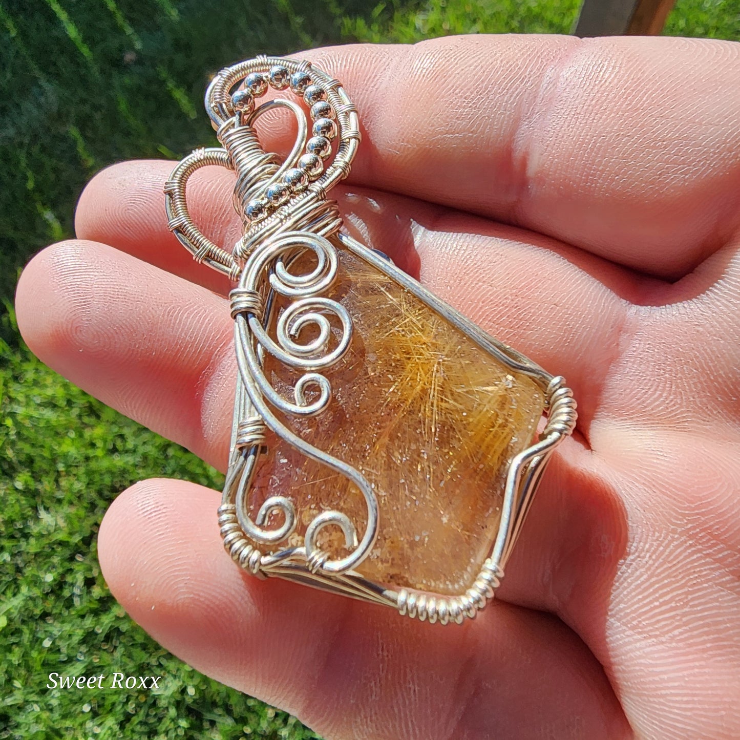 Golden Rutile Quartz Wrapped in Sterling Silver