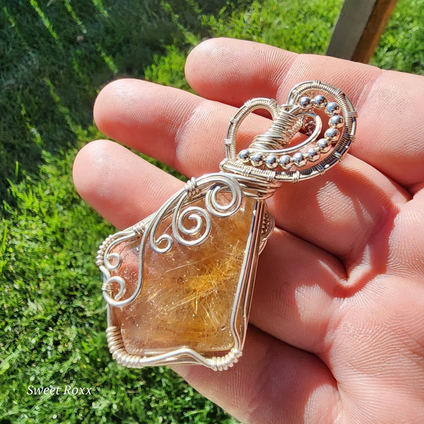 Golden Rutile Quartz Wrapped in Sterling Silver