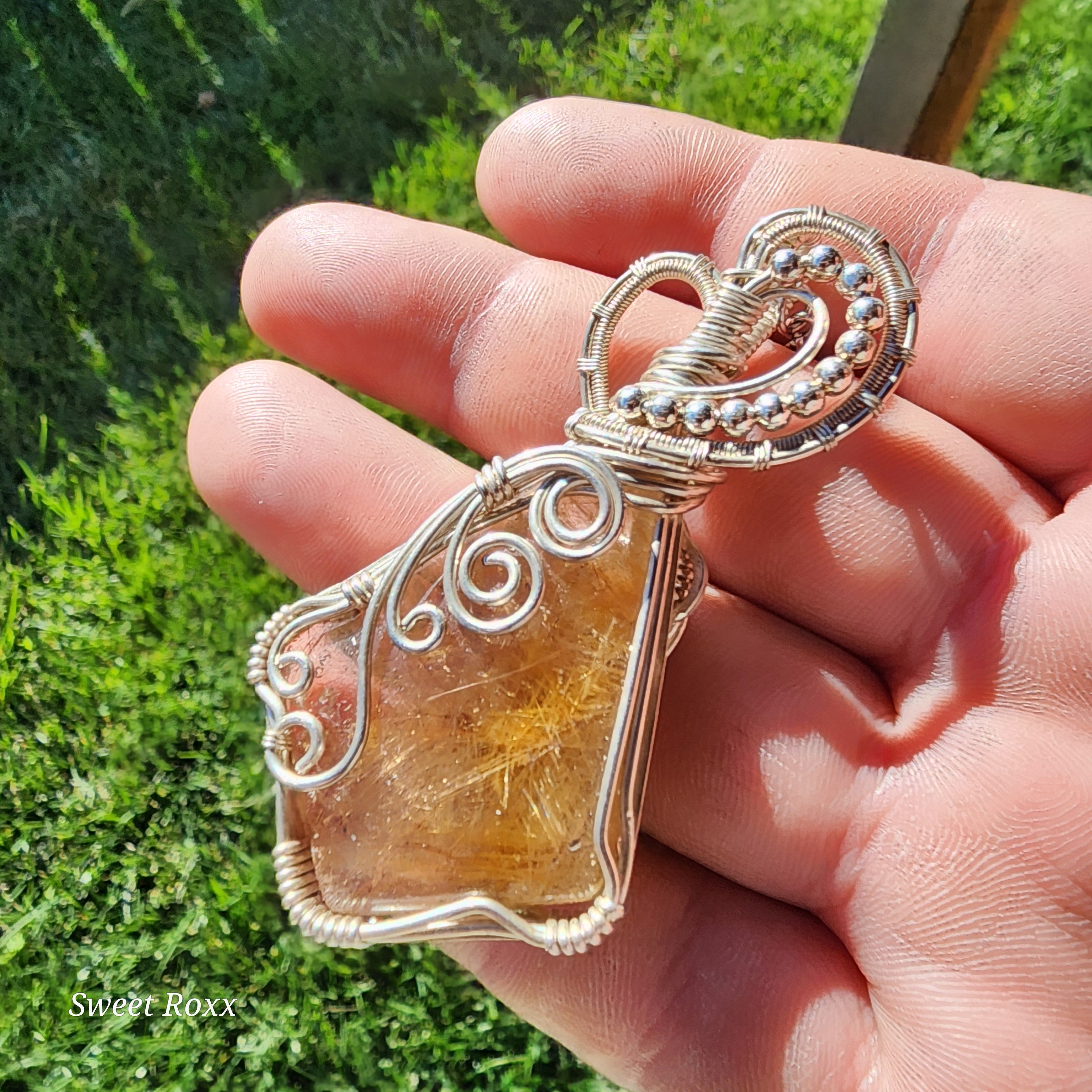 Golden Rutile Quartz Wrapped in Sterling Silver