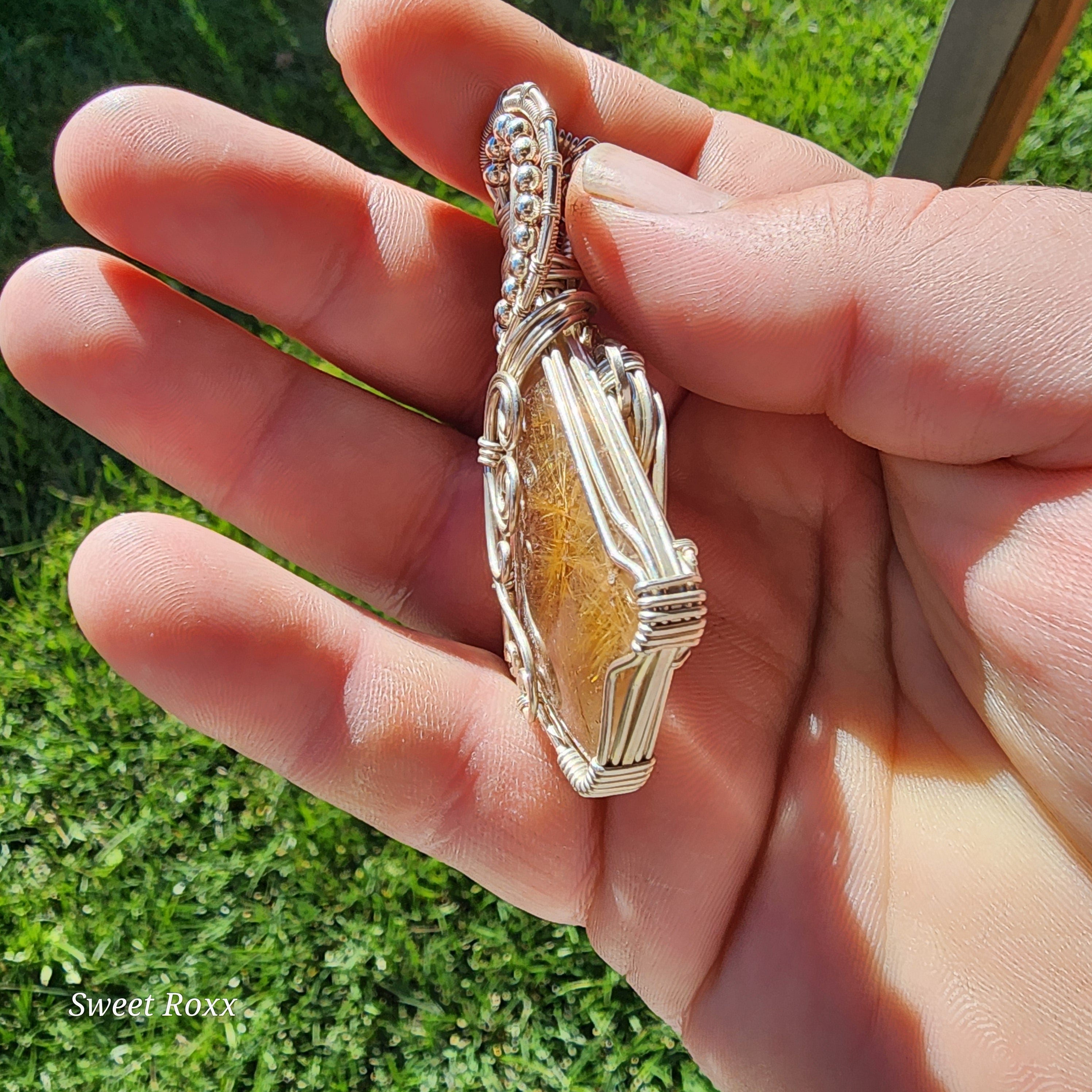 Golden Rutile Quartz Wrapped in Sterling Silver