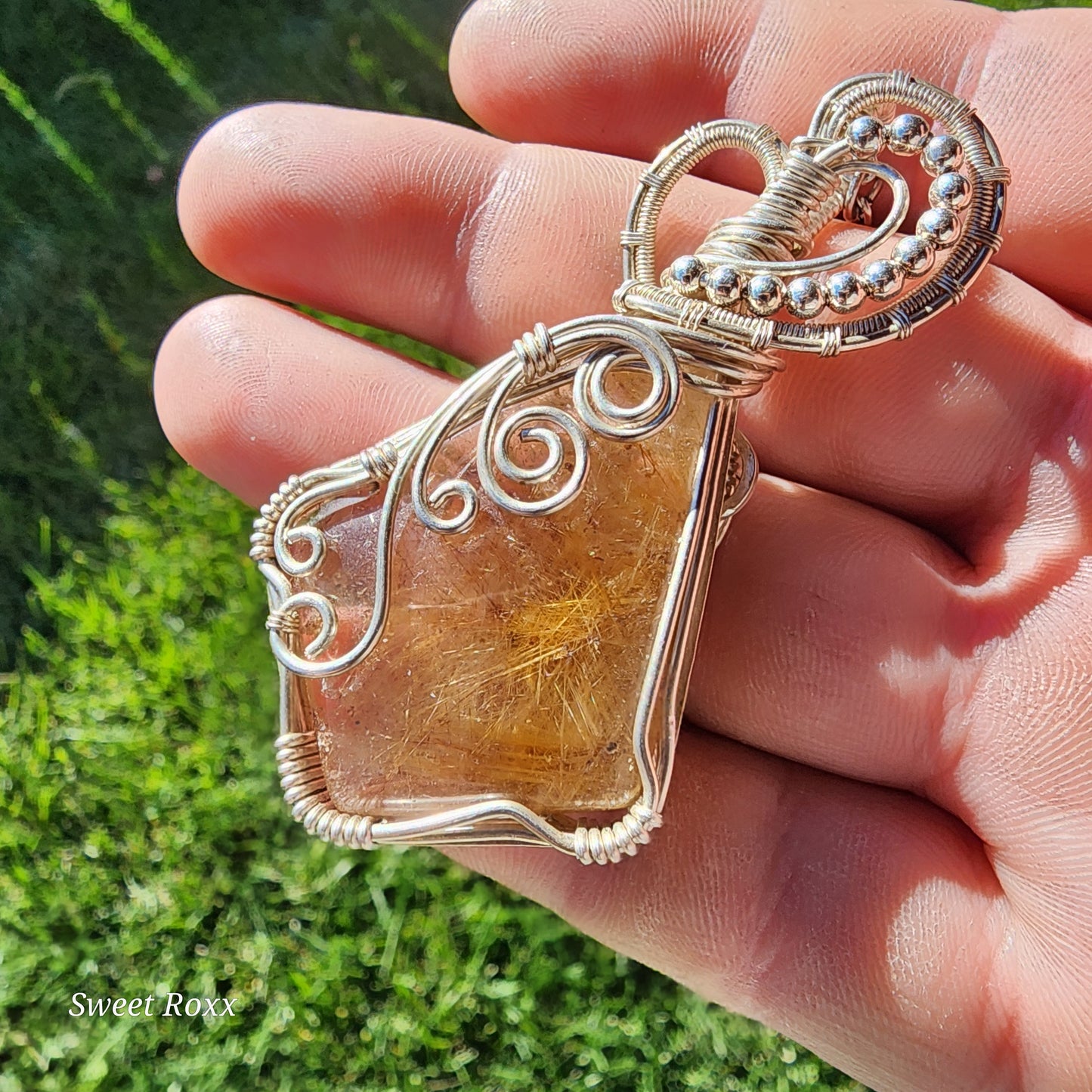 Golden Rutile Quartz Wrapped in Sterling Silver