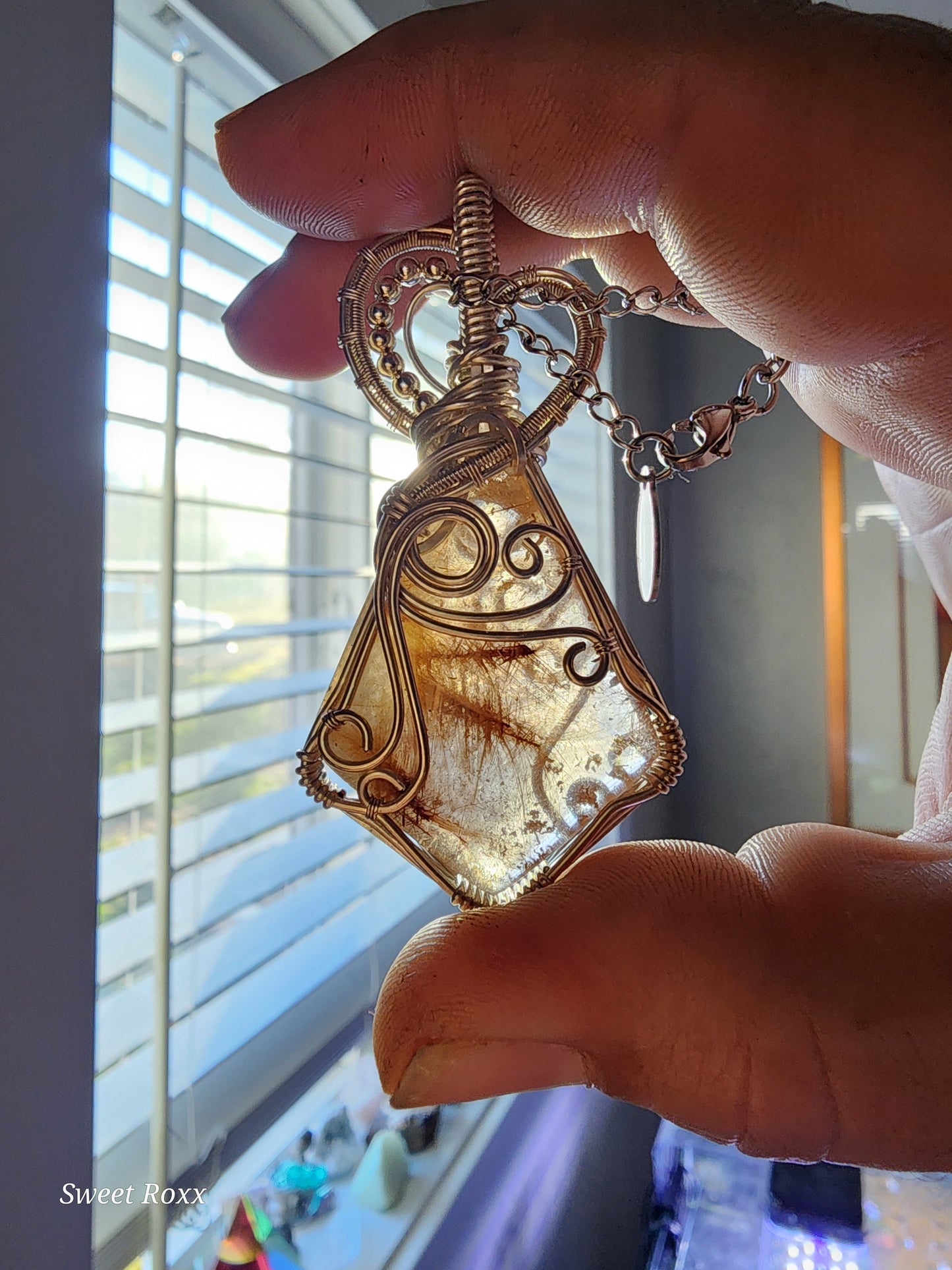 Golden Rutile Quartz Wrapped in Sterling Silver