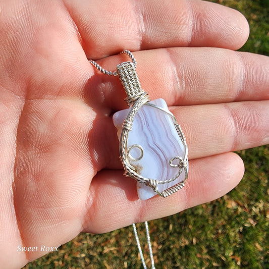 Blue Lace Agate Wrapped in Sterling Silver