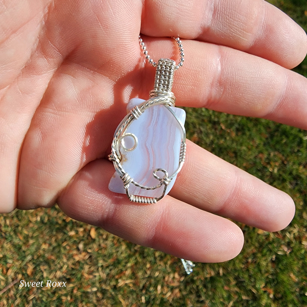 Blue Lace Agate Wrapped in Sterling Silver