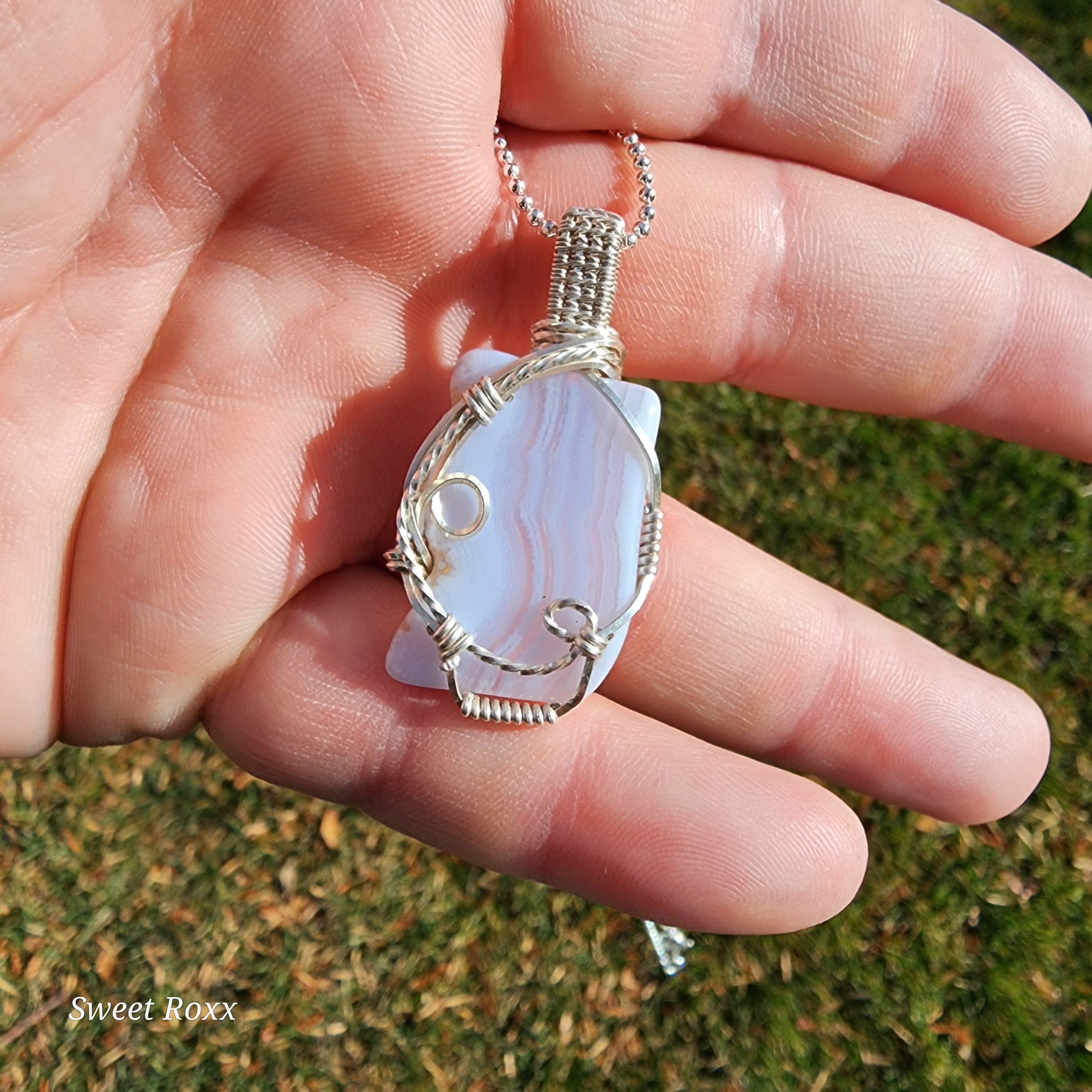 Blue Lace Agate Wrapped in Sterling Silver