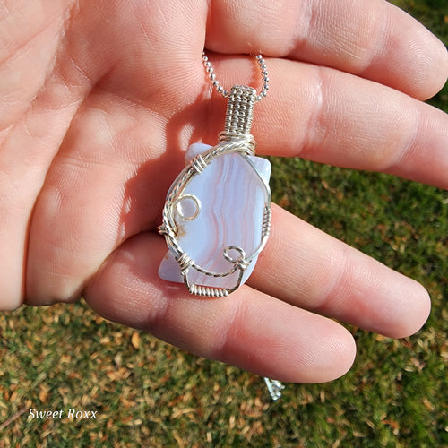 Blue Lace Agate Wrapped in Sterling Silver