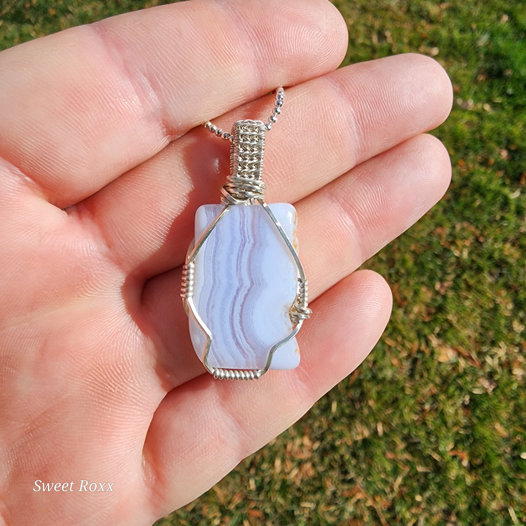 Blue Lace Agate Wrapped in Sterling Silver