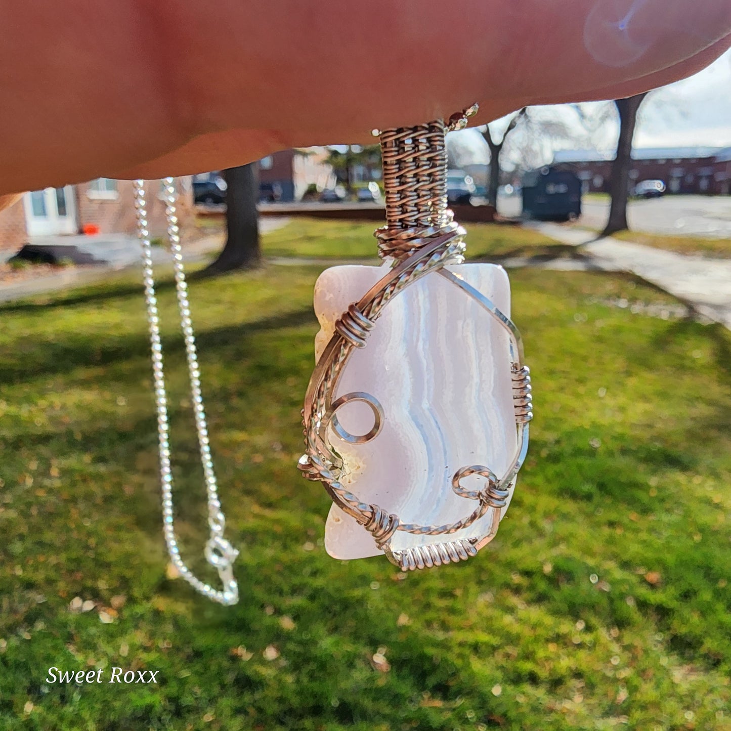 Blue Lace Agate Wrapped in Sterling Silver