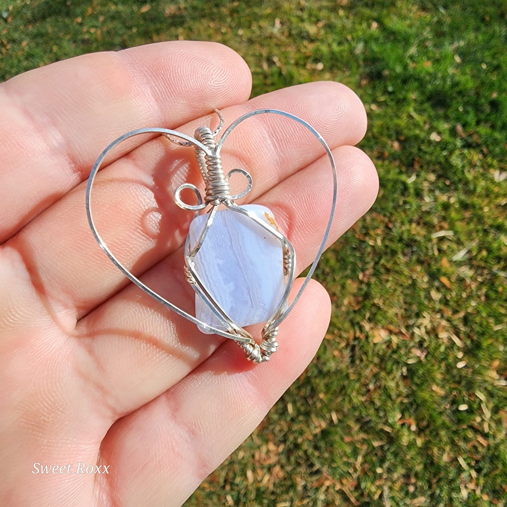 Blue Lace Agate Wrapped in Sterling Silver