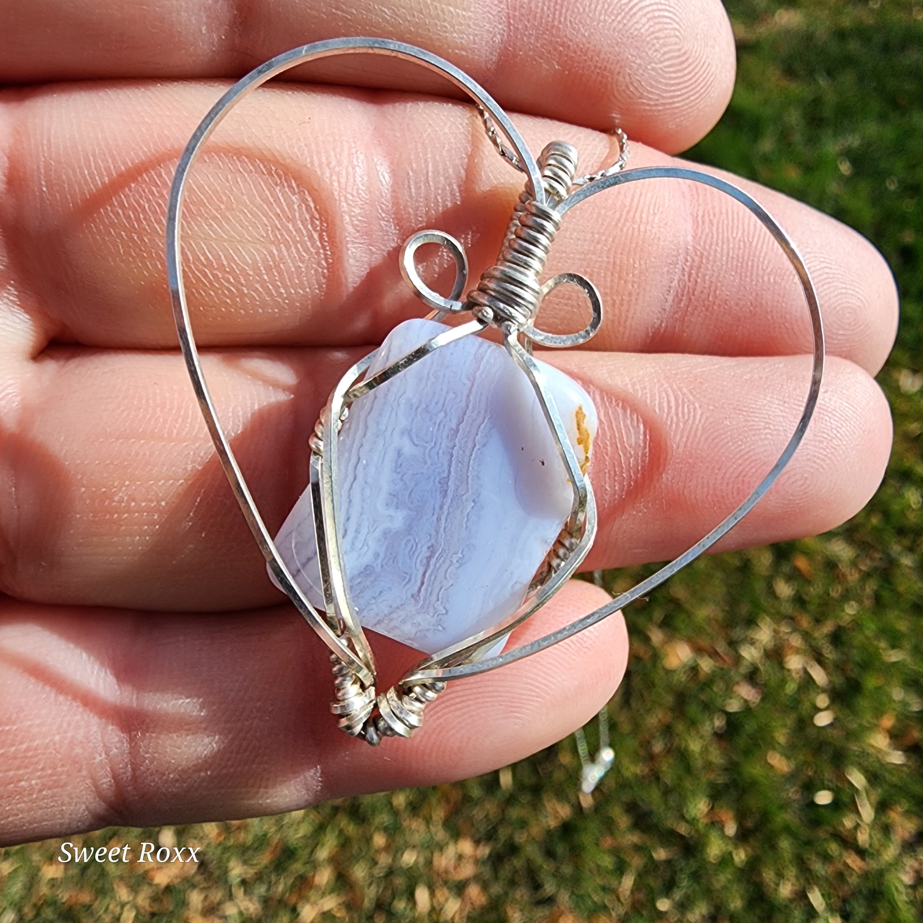 Blue Lace Agate Wrapped in Sterling Silver