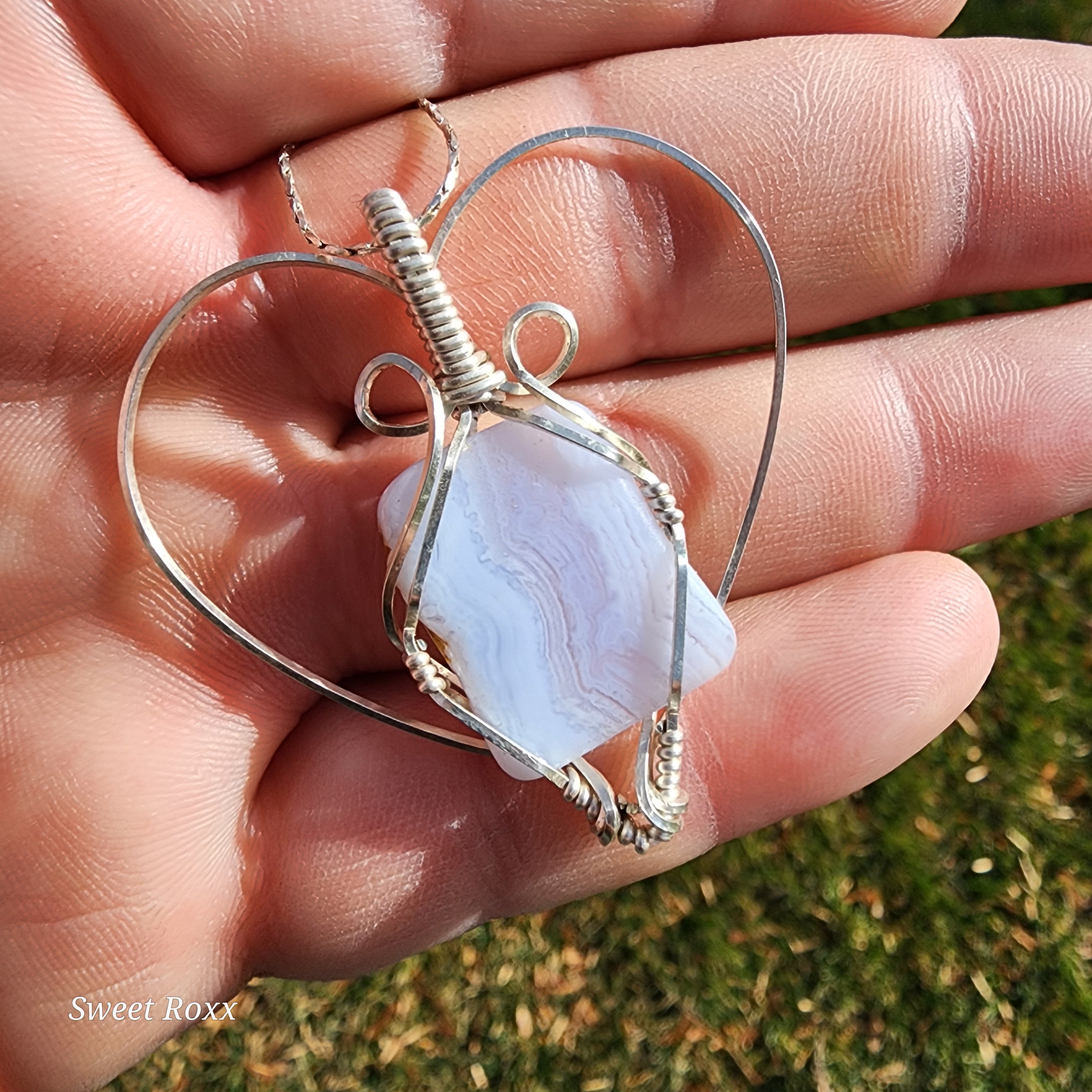 Blue Lace Agate Wrapped in Sterling Silver