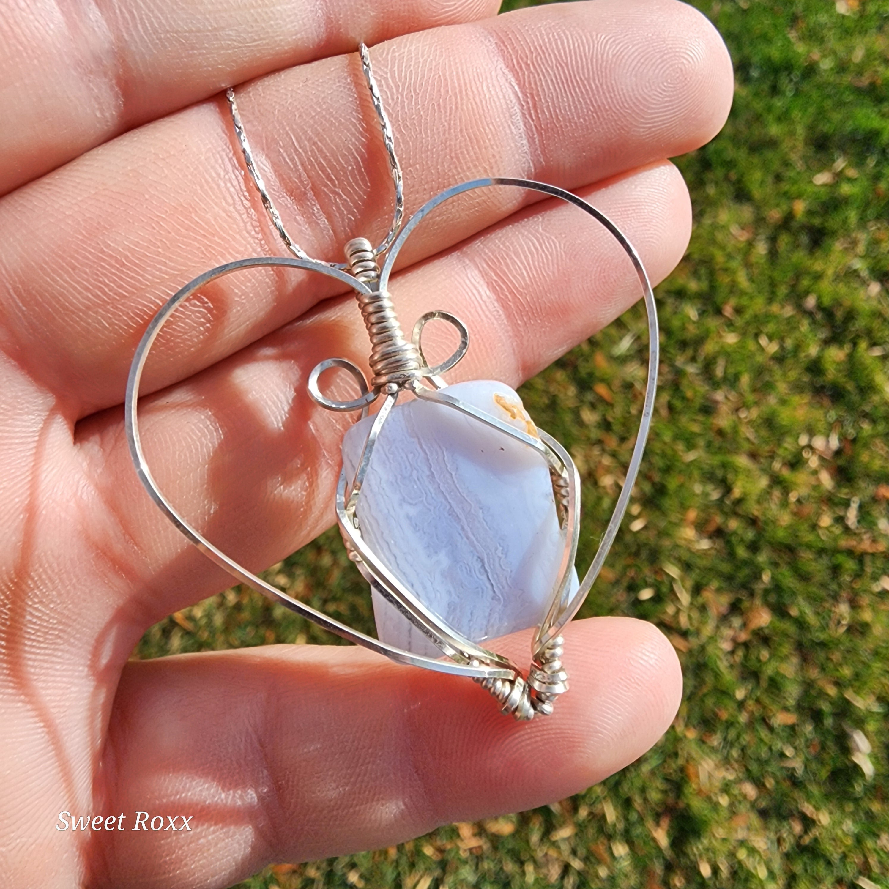 Blue Lace Agate Wrapped in Sterling Silver