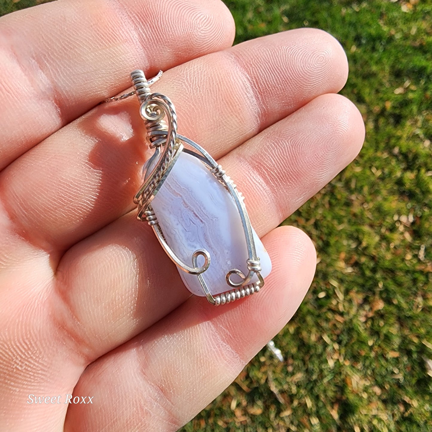 Blue Lace Agate Wrapped in Sterling Silver